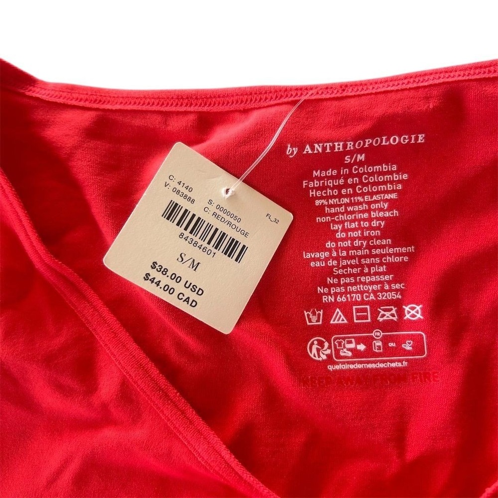 Anthropologie Knotted Lace Hem Crop Top Womens S/M Red Long Sleeve V-Neck NEW - Picture 6 of 8